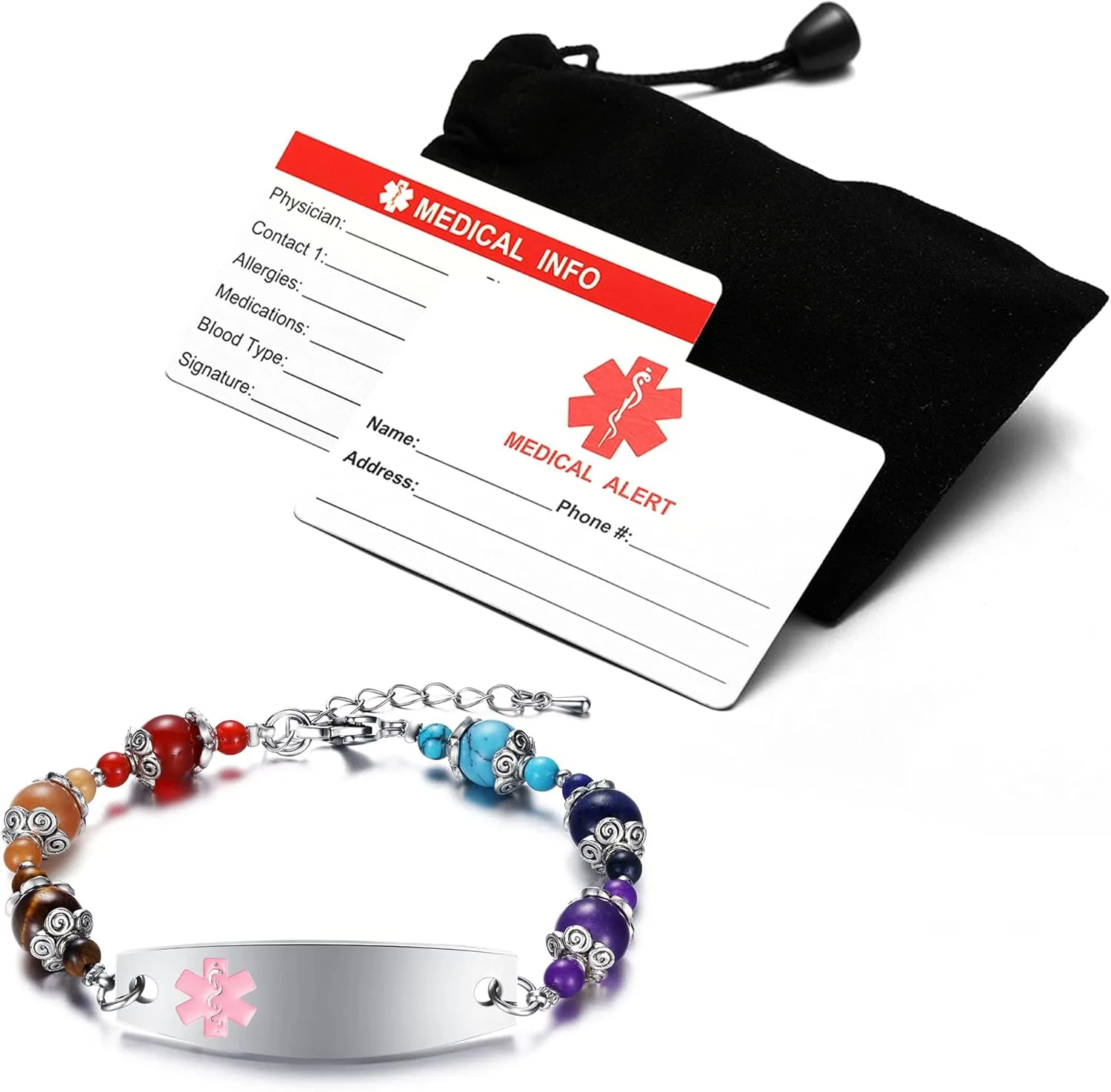 Women's Medical Alert ID Bracelets | Pre Engraved Type 1 Type 2 Diabetes Epilepsy Blood Thinner ID Bracelet | Diabetes Awareness Bracelet