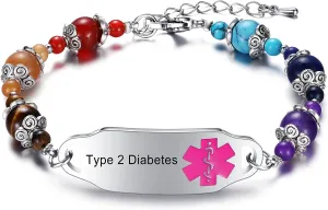 Women's Medical Alert ID Bracelets | Pre Engraved Type 1 Type 2 Diabetes Epilepsy Blood Thinner ID Bracelet | Diabetes Awareness Bracelet