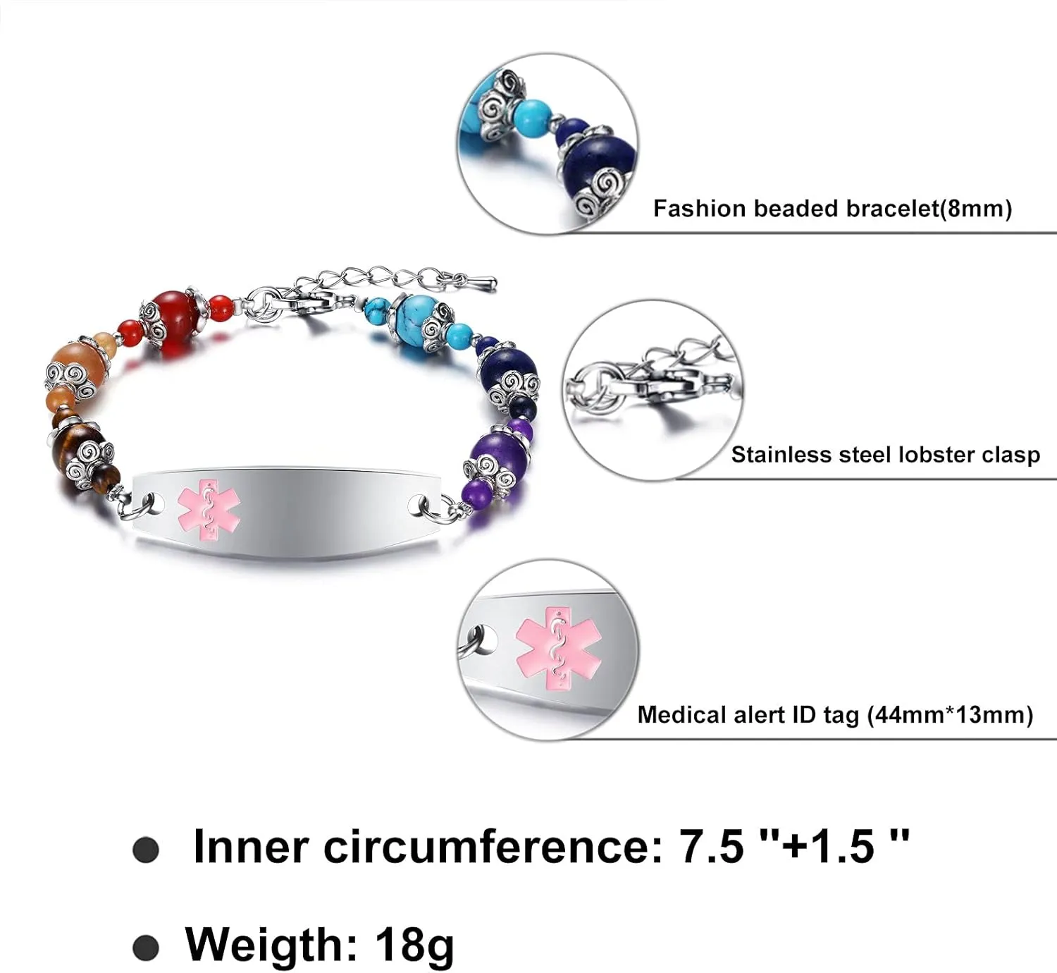 Women's Medical Alert ID Bracelets | Pre Engraved Type 1 Type 2 Diabetes Epilepsy Blood Thinner ID Bracelet | Diabetes Awareness Bracelet