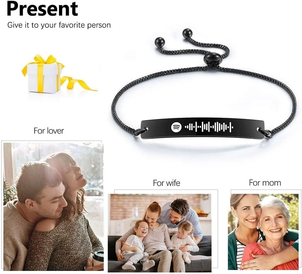 Women's Personalized Spotify Code Bracelet - Custom Engraved Music Song Code - BFF Friendship Jewelry - Thanksgiving & Birthday Christmas Gifts - Couples Gift Ideas - Silver Bracelets For Women -