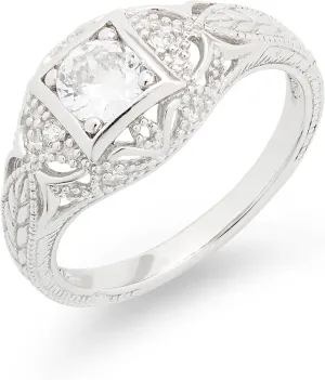 Women's Sterling Silver CZ Vintage Deco Style Engagement Ring, Sizes 5 to 9 - Vintage Style Ring for Women - Promise Ring for Her - Women's Wedding Ring - Gift for Girlfriend - Couples Ring - Gifts