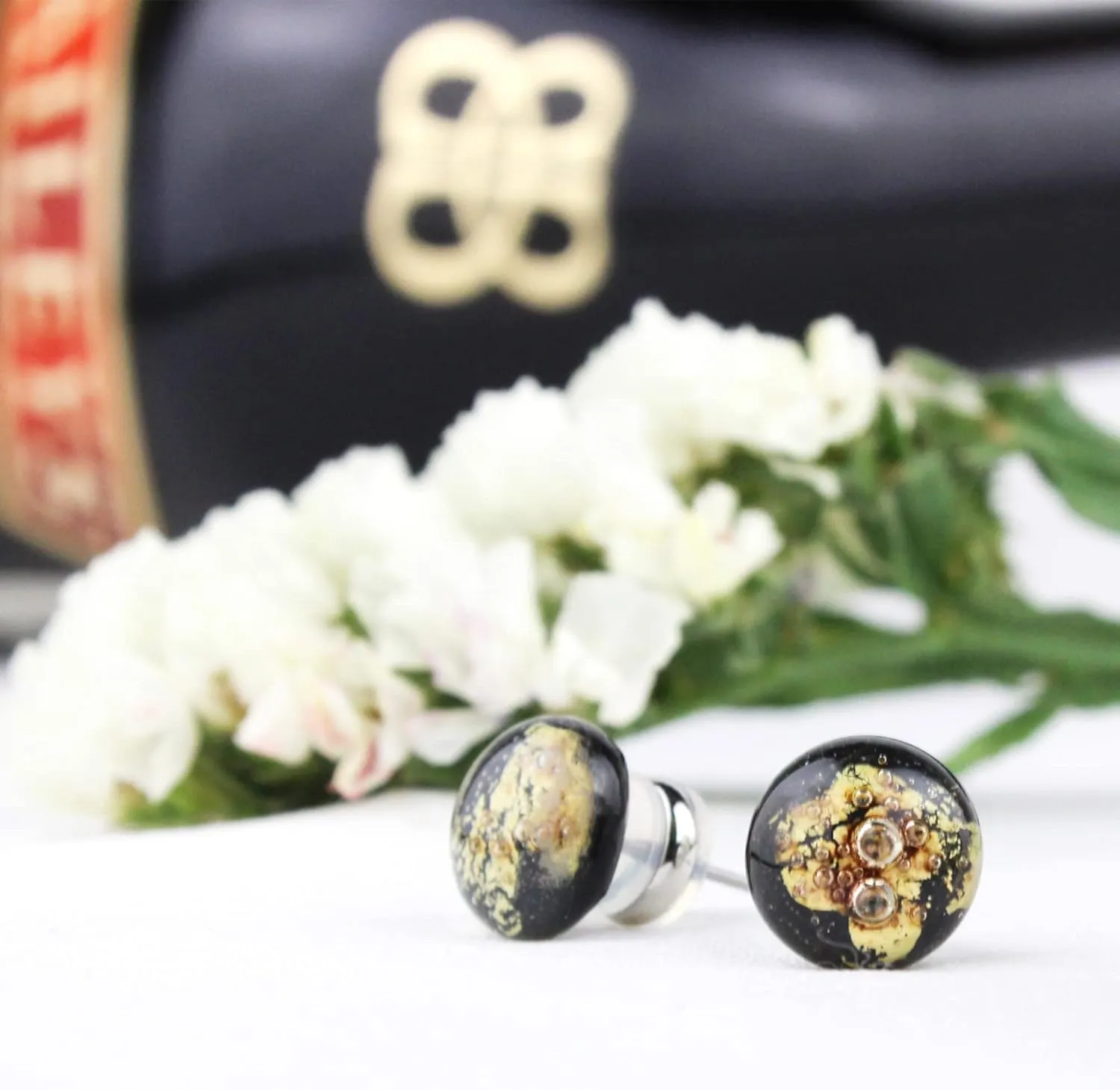 Women's Stud Earrings - Handcrafted Eco-Friendly Design - Made from Recycled Glass - Hypoallergenic Stainless Steel Backings - Perfect for Gifting & Special Occasions - 12mm