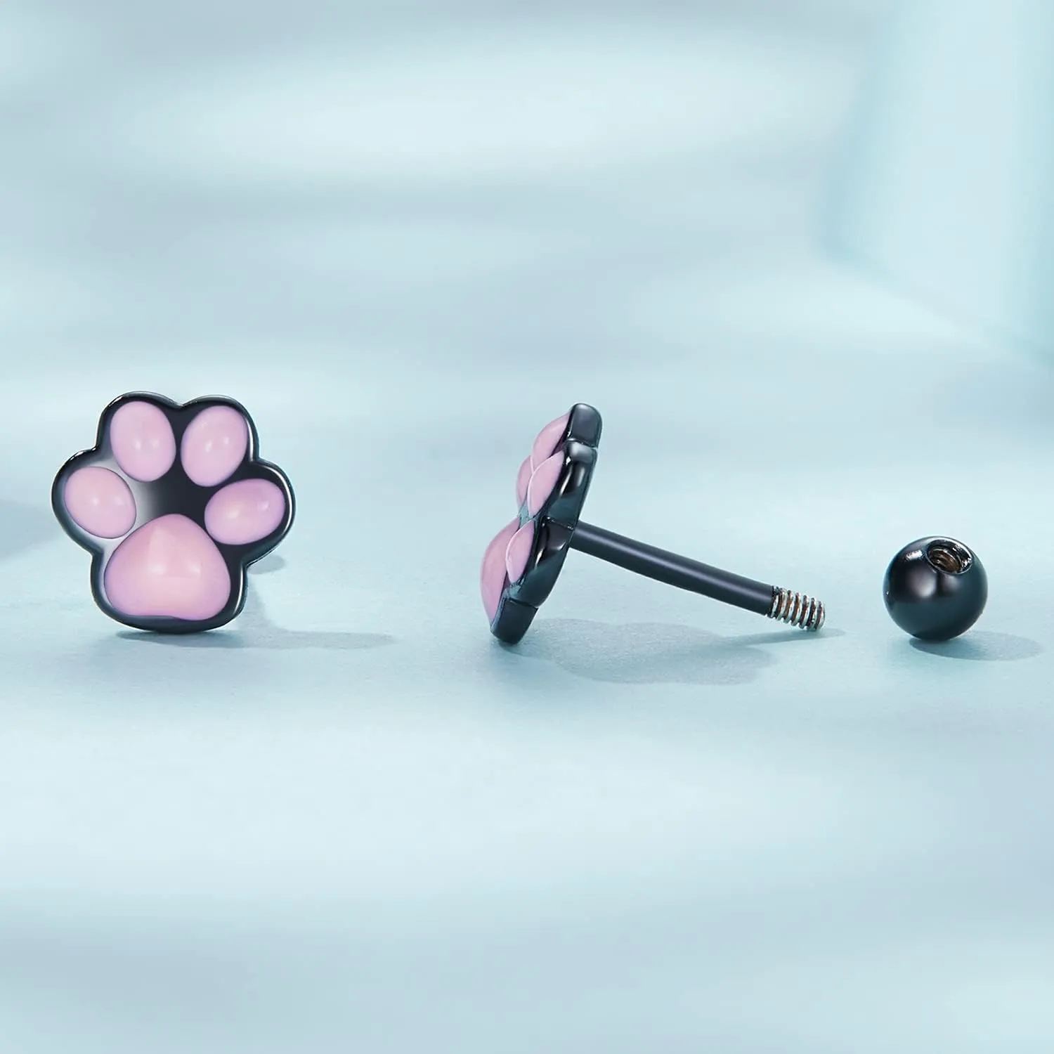WOSTU Cat Paw Stud Earring for Women S925 Sterling Silver Pet Footprint Earring Hypoallergenic Jewelry Gift for Women Teen Girls Cat Lovers Black Pink