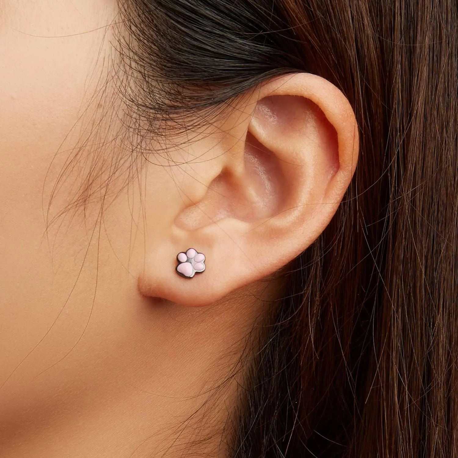 WOSTU Cat Paw Stud Earring for Women S925 Sterling Silver Pet Footprint Earring Hypoallergenic Jewelry Gift for Women Teen Girls Cat Lovers Black Pink