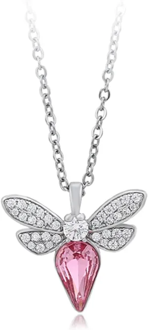 XUPING Dragonfly Pendant Necklace Pink Crystal Necklace Silver Sparkling Necklace for Women Birthday Party Jewelry Gift