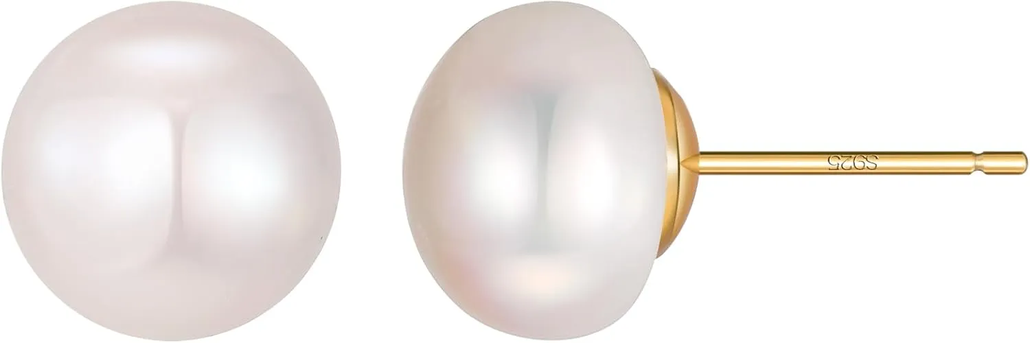 XYJZXY Pearl Stud Earrings for Women Round White Pearl Earrings