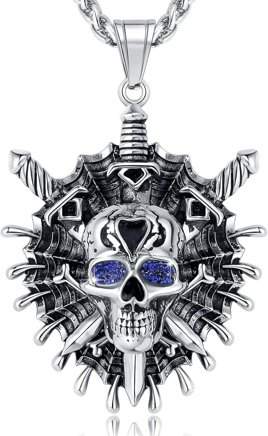 YAMI Necklace for Men, Skull Ghost Rider Large Pendant Titanium Steel, Goth Cool Flame Anime Norse Amulet Jewelry Gifts for Men