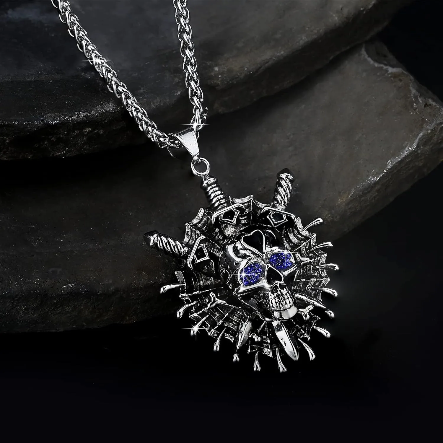 YAMI Necklace for Men, Skull Ghost Rider Large Pendant Titanium Steel, Goth Cool Flame Anime Norse Amulet Jewelry Gifts for Men