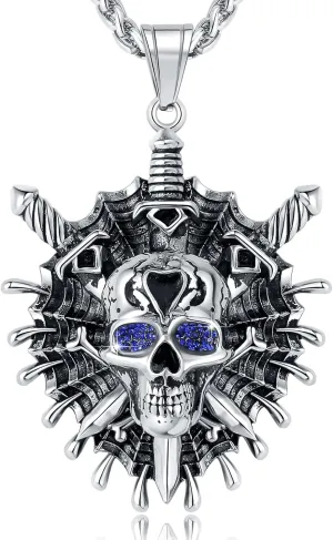 YAMI Necklace for Men, Skull Ghost Rider Large Pendant Titanium Steel, Goth Cool Flame Anime Norse Amulet Jewelry Gifts for Men