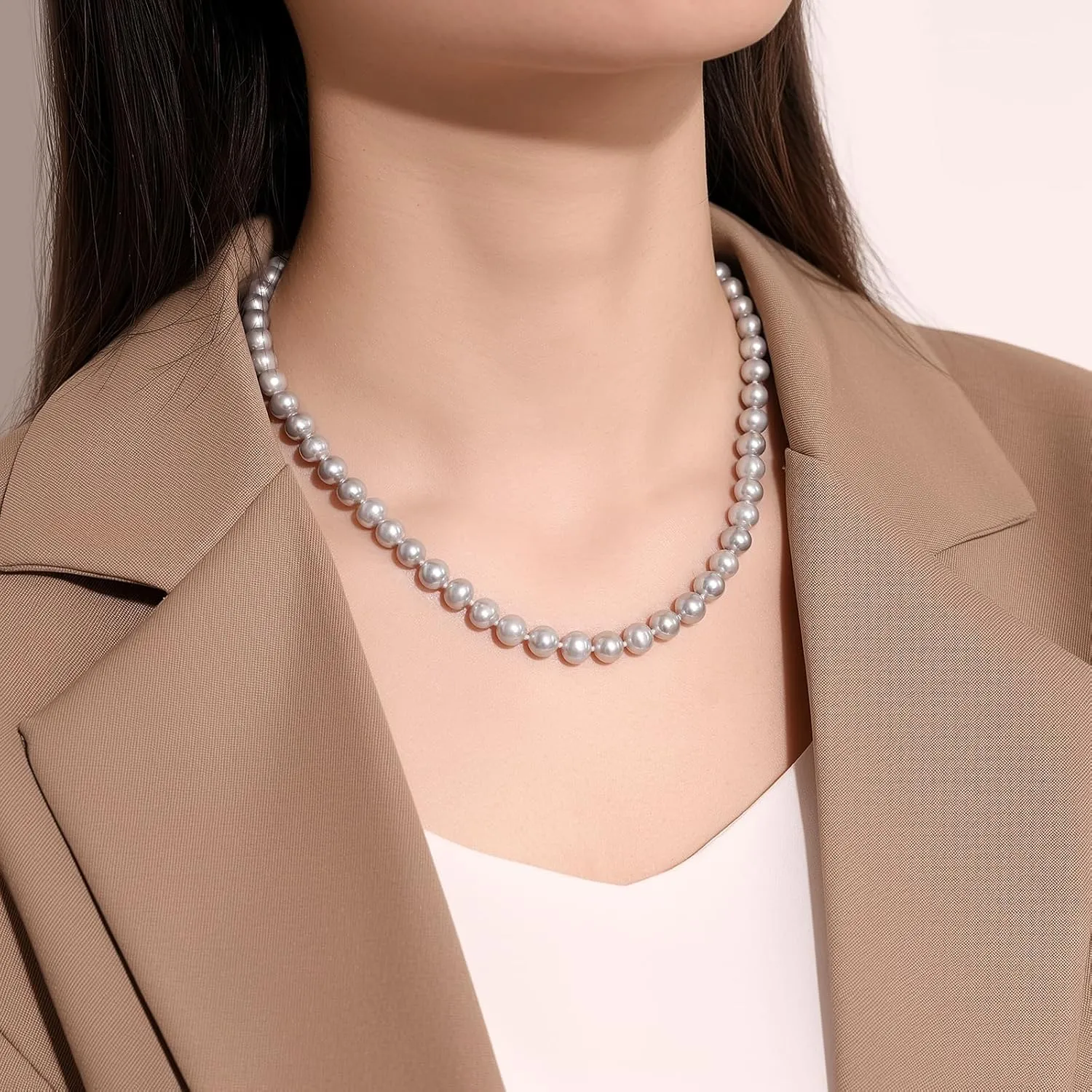 YAMI Saltwater Cultured Grey Pearl Necklace Set, Includes Stunning Bracelet and Stud Earrings, S925 Sterling Silver Adjustable Clasp, Anniversary Mother's Day Jewelry Gifts for Women