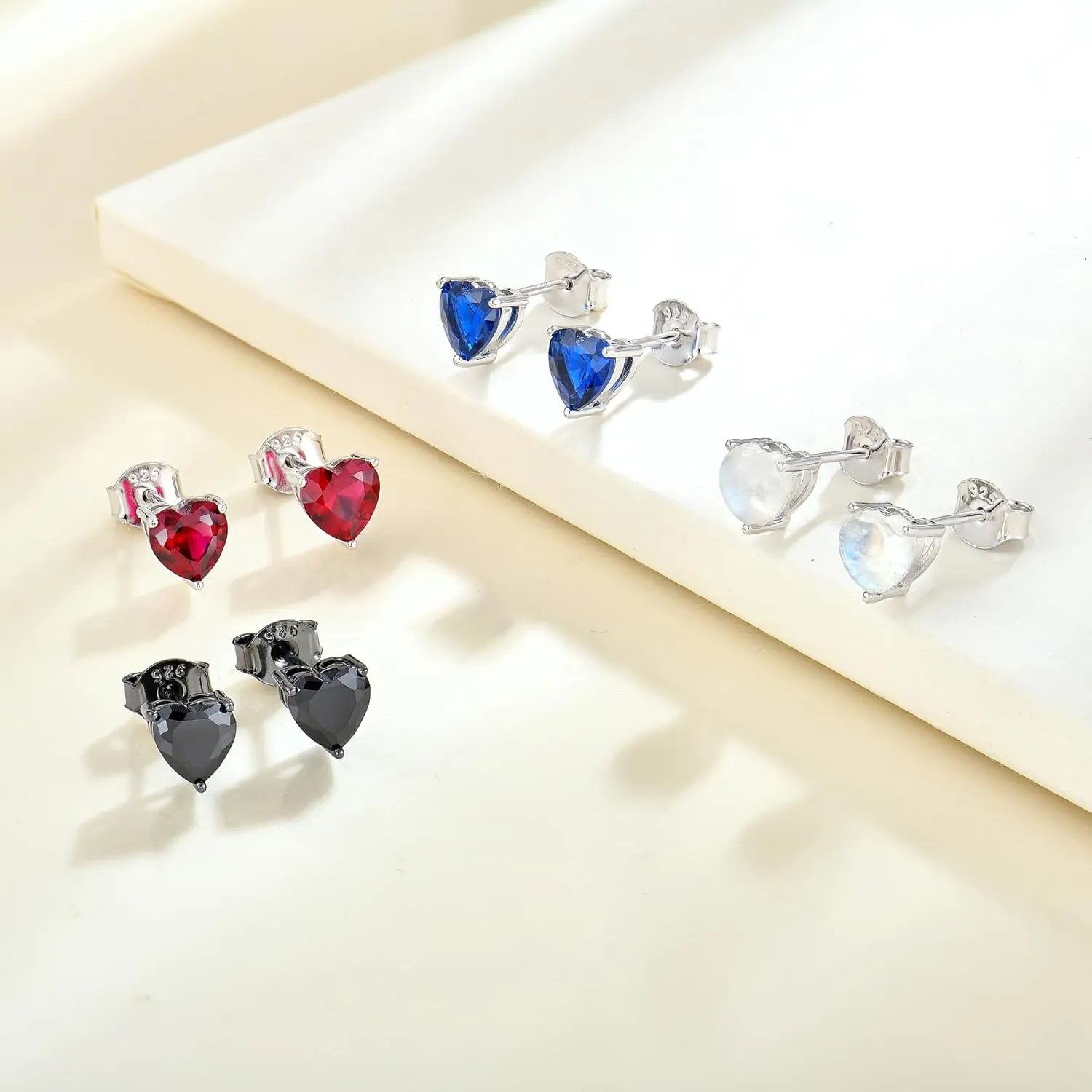 YL Heart Earrings 925 Sterling Silver Love Solitaire Stud Earrings 6x6 MM Birthstone Jewelry for Women