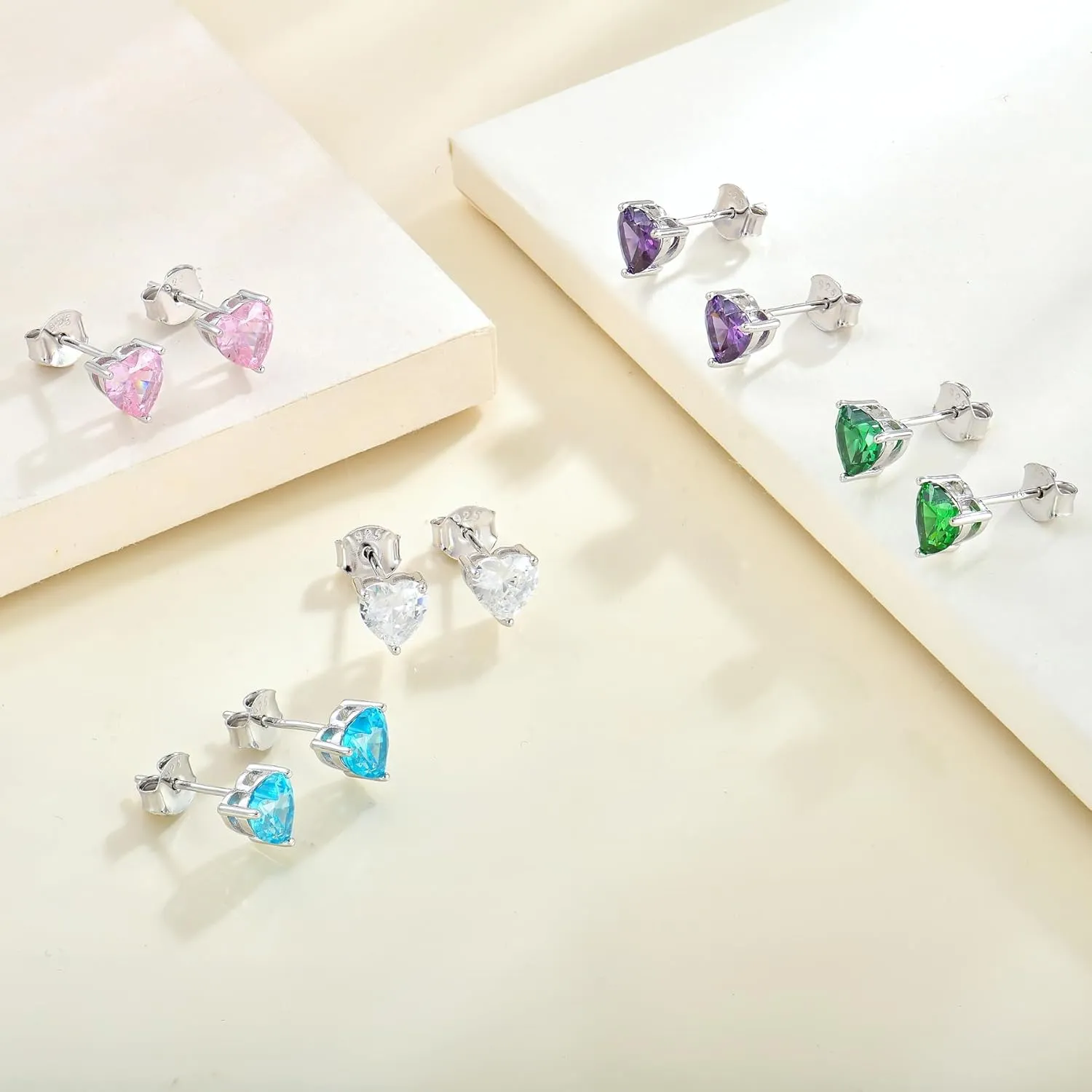 YL Heart Earrings 925 Sterling Silver Love Solitaire Stud Earrings 6x6 MM Birthstone Jewelry for Women