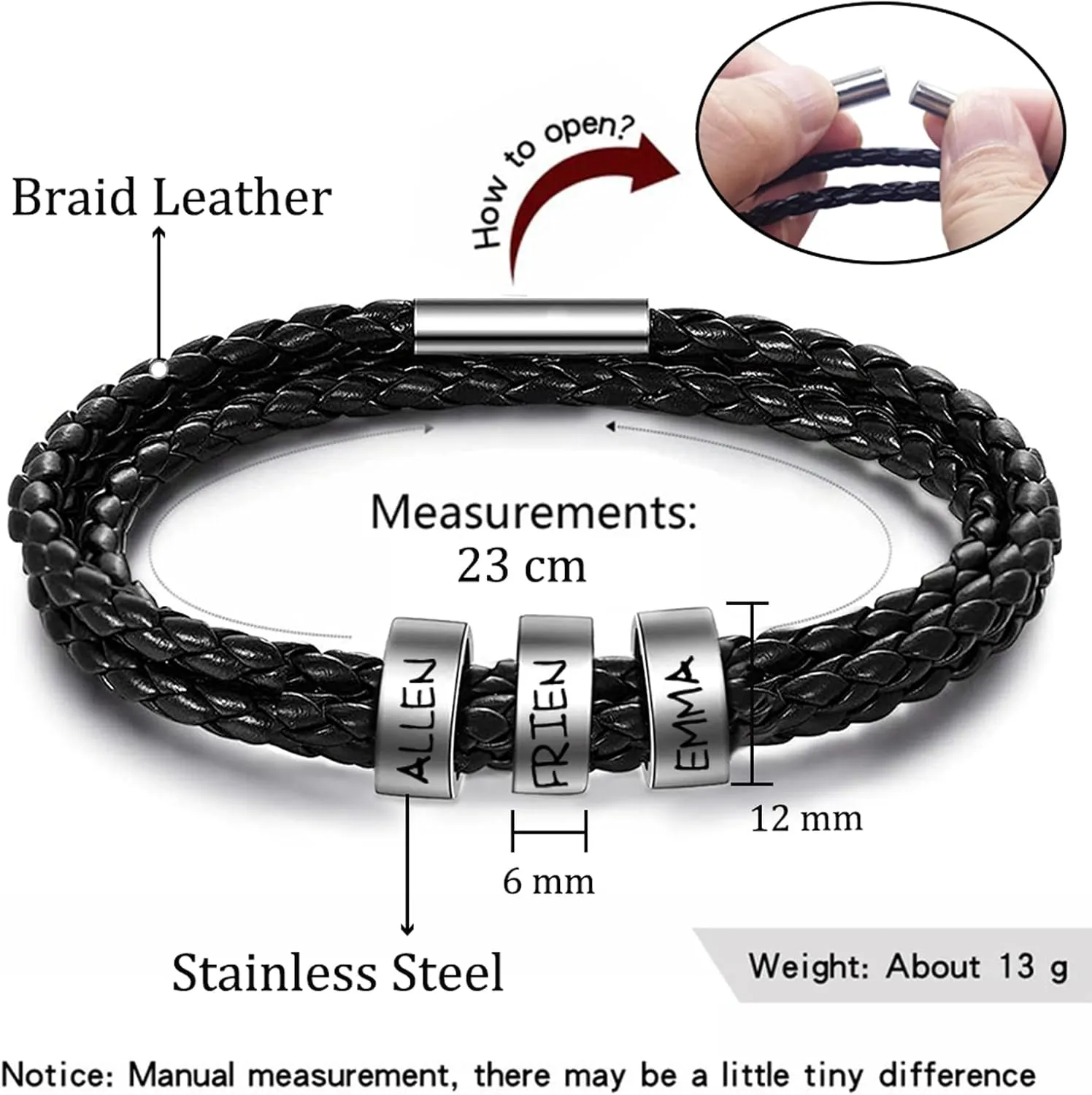 Yofair Custom Mens Bracelet with Family Name Personalized Braided Leather Bracelet Engraved Bracelets Fathers Dad Gifts for Men