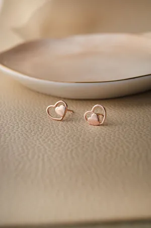 Yours And Mine Heart Rose Gold Plated Mini Sterling Silver Stud Earrings
