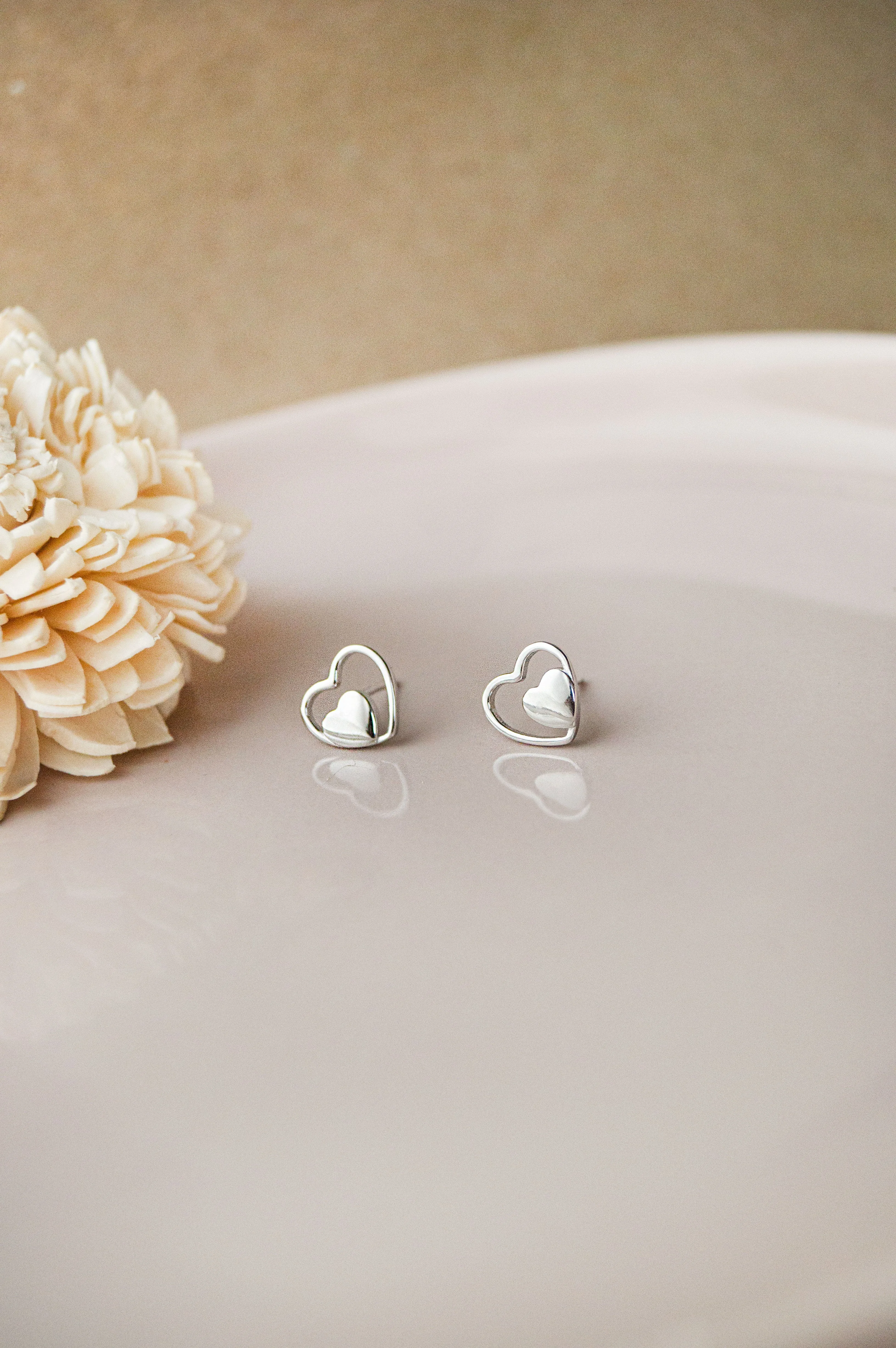 Yours And Mine Heart Rose Gold Plated Mini Sterling Silver Stud Earrings