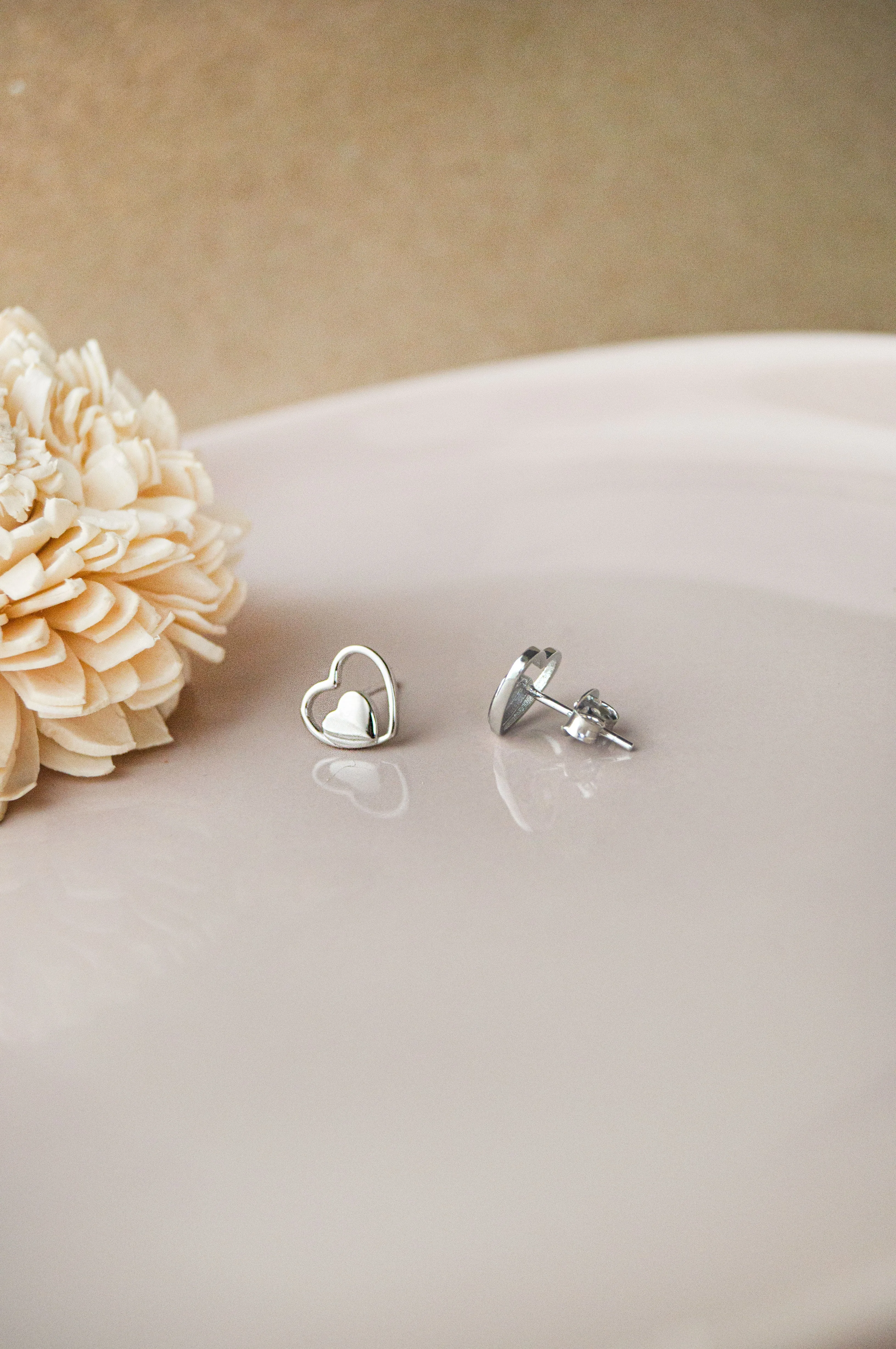 Yours And Mine Heart Rose Gold Plated Mini Sterling Silver Stud Earrings