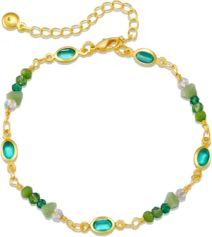 Yumikoo 18k Gold Plated Bracelets for Women Fashion (Blue Zircon Emerald Beads)