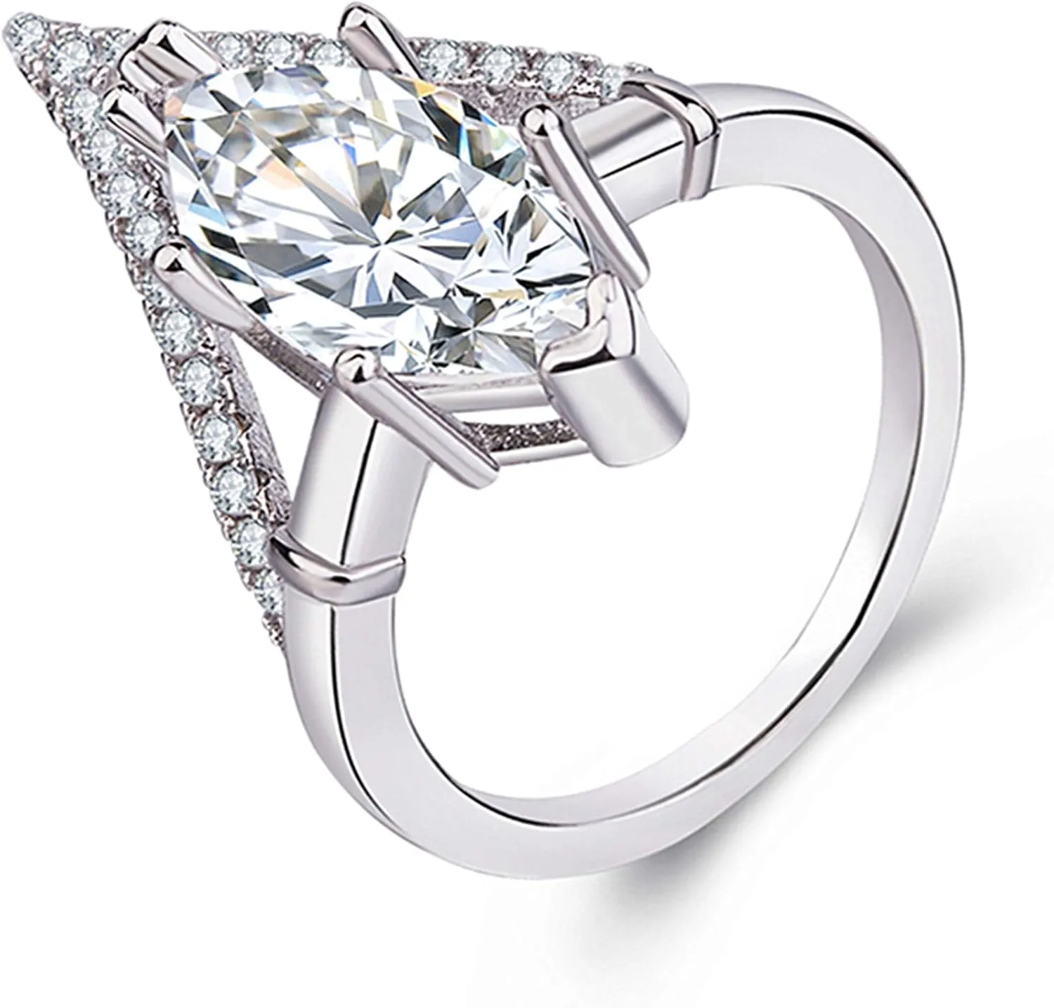 ZDIFDIC V-Shaped Stackable Ring Set Moissanite Wedding Band Half Eternity Ring 925 Sterling Silver Cubic Zirconia Simulated Diamond Anniversary Ring for Women Statement Promise Eternity Rings(8#)