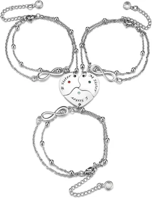 Zysta Personalized Custom 3/4 PCS Matching Bracelets for Best Friends Stainless Steel Infinity Best Friends Matching Heart Puzzle Piece Bracelet for BFF Family Sister Bestie Friendship Jewelry